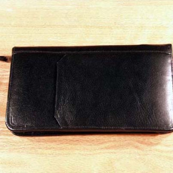 PASSPORT CASE, 6 POCKETS & 12 CREDIT CARD SLOTS, CALF LEATHER,  BLACK, ZIPS ALL - Picture 2 of 2
